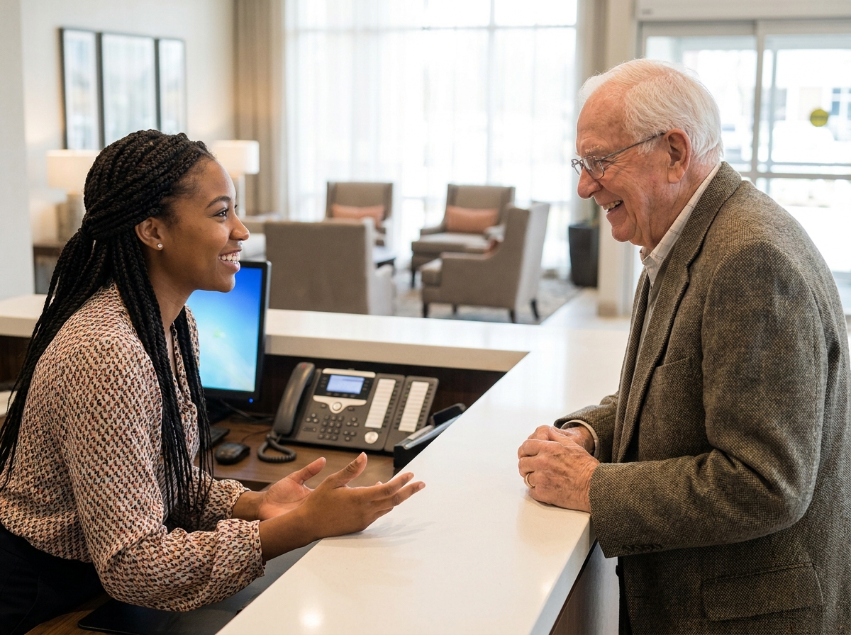 Friendly receptionist at a senior living community
